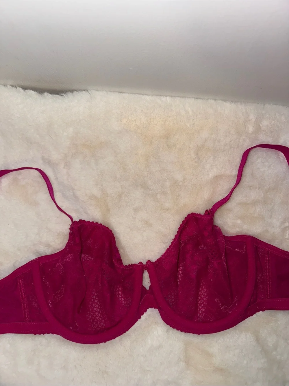 Valege Underwire Lace Bra Unlined Fuchsia Pink Women’s EU 75D US 34D